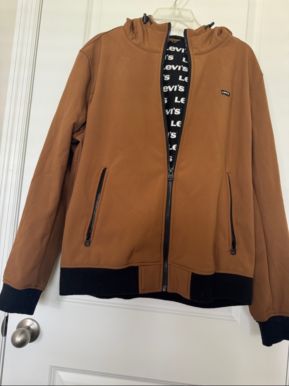 Levi's Tan-Brown Hooded Zip Jacket with Black Trim